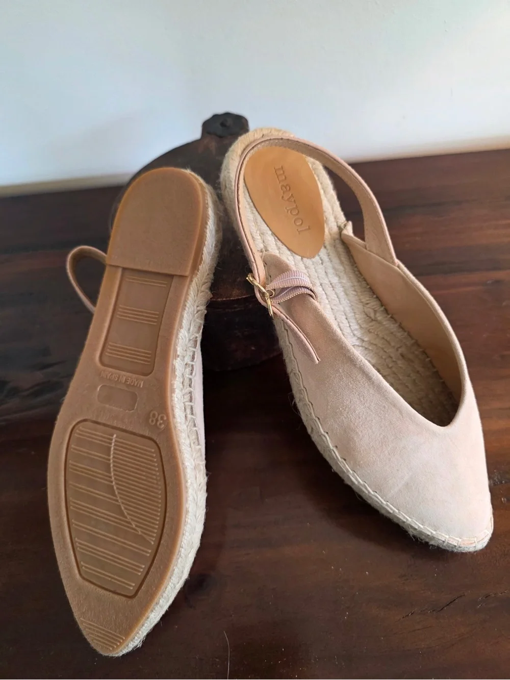 Suede Slingback Espadrille Flats in Light Beige
